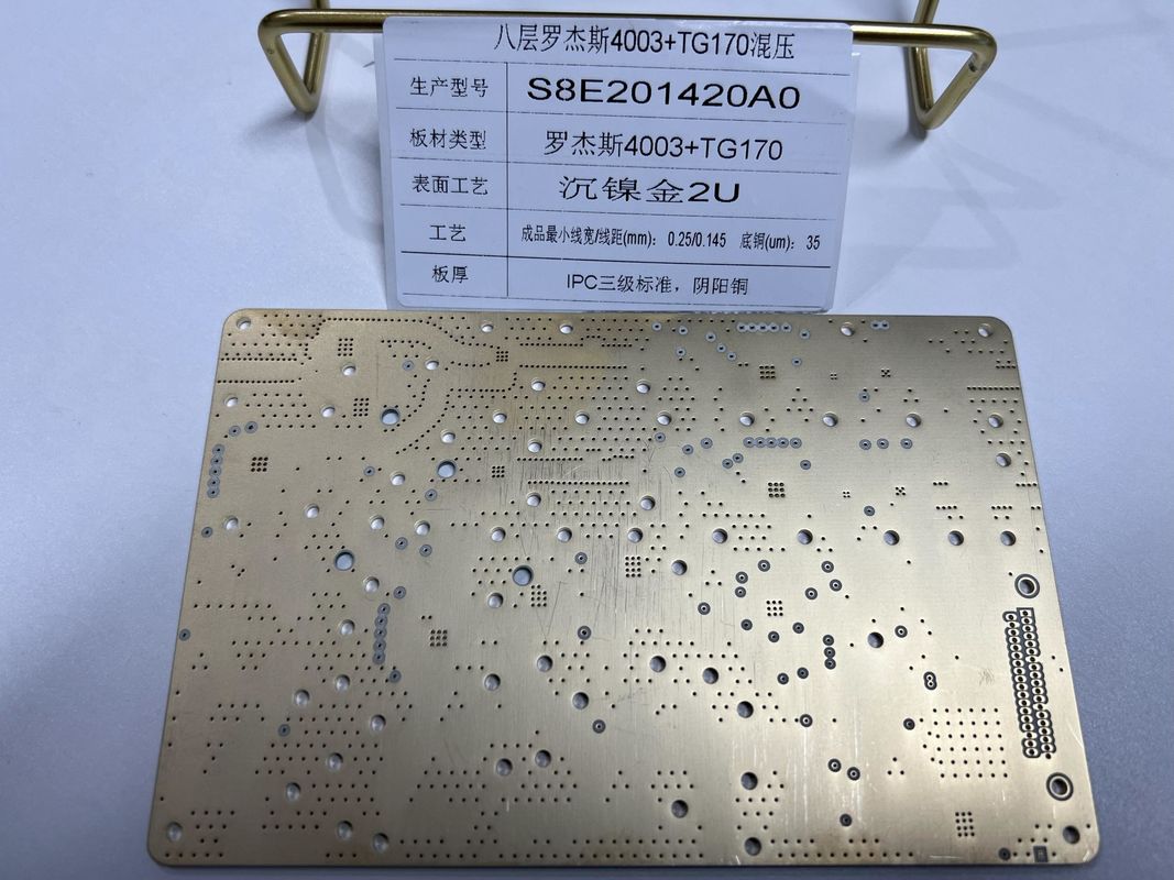 8 ชั้น โรเจอร์ส RO4003+FR4 TG170 ทองผิว โรเจอร์ส บอร์ด PCB หน้ากากผสมสีเขียว