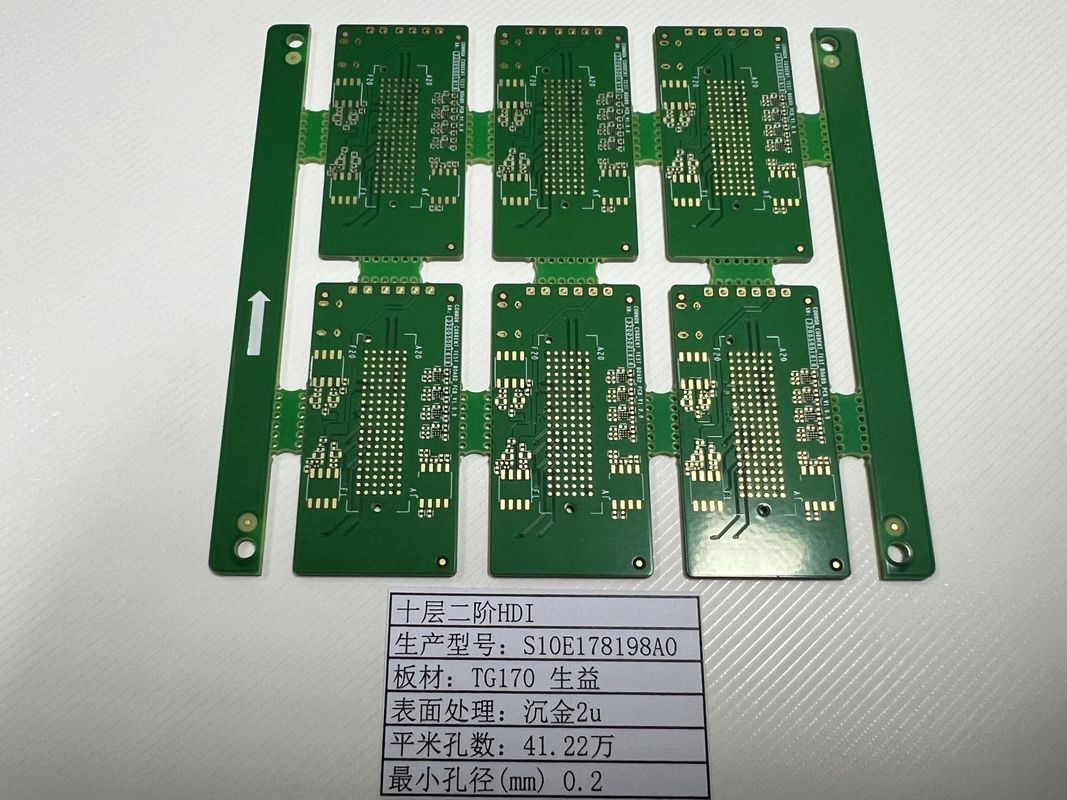 10L HDI PCB Board 2+N+2 ด้วยรอยขั้นต่ํา 3/3mil Board 0.4-3.2mm SHENGYI TG170 ENIG3-8U