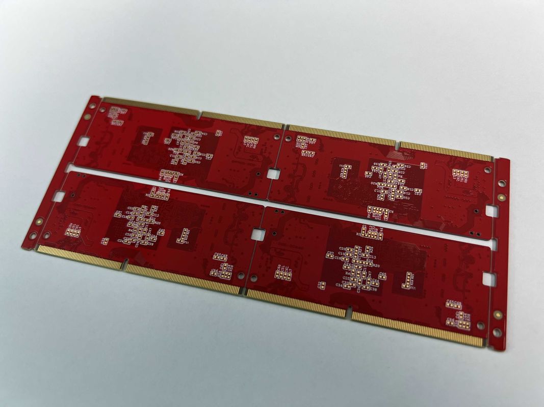 บอร์ด PCB พื้นผิวหลายชั้นทองท่วมด้วยสีหน้ากาก solder สีแดงและน้ําหนักทองแดง 0.25OZ